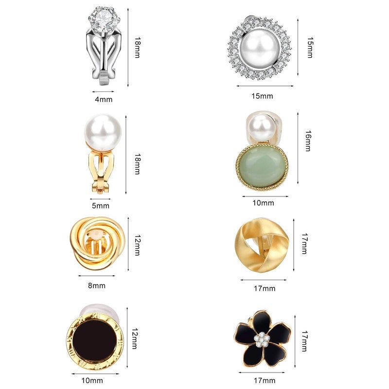 Hicdaw 8 Pairs Clip On Earrings for Women Non Pierced Earrings Rose Flower CZ Pearl Twist Knot Jewelry Clip on Earrings Sets Hypoallergenic Earrings for Women - Image 4